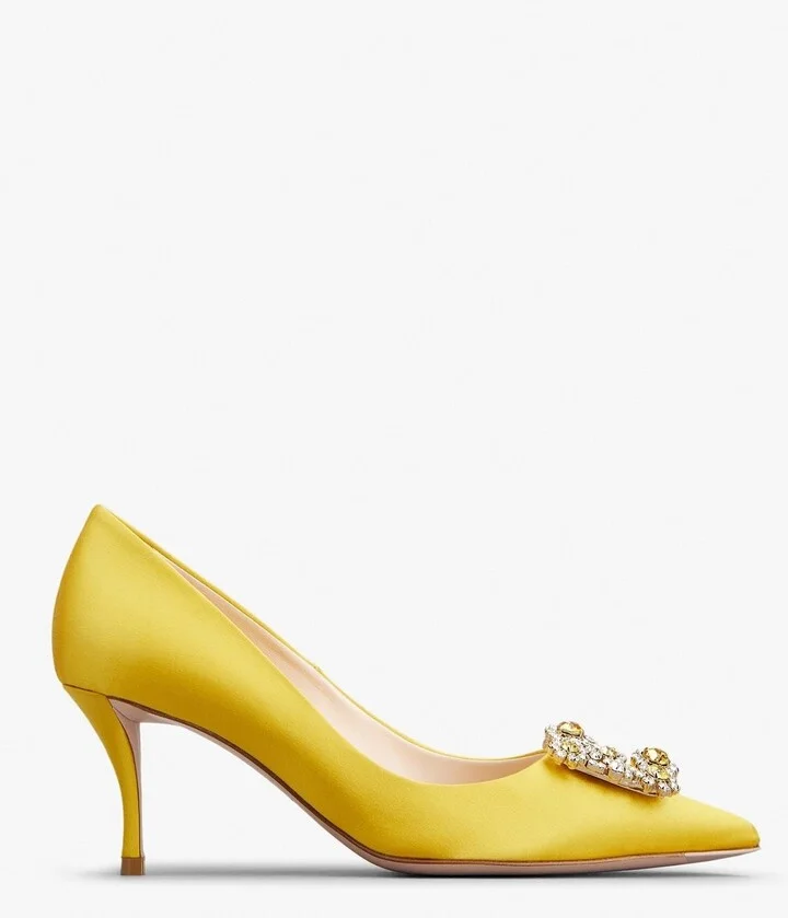 65 Flower Strass Buckle Pumps in Satin