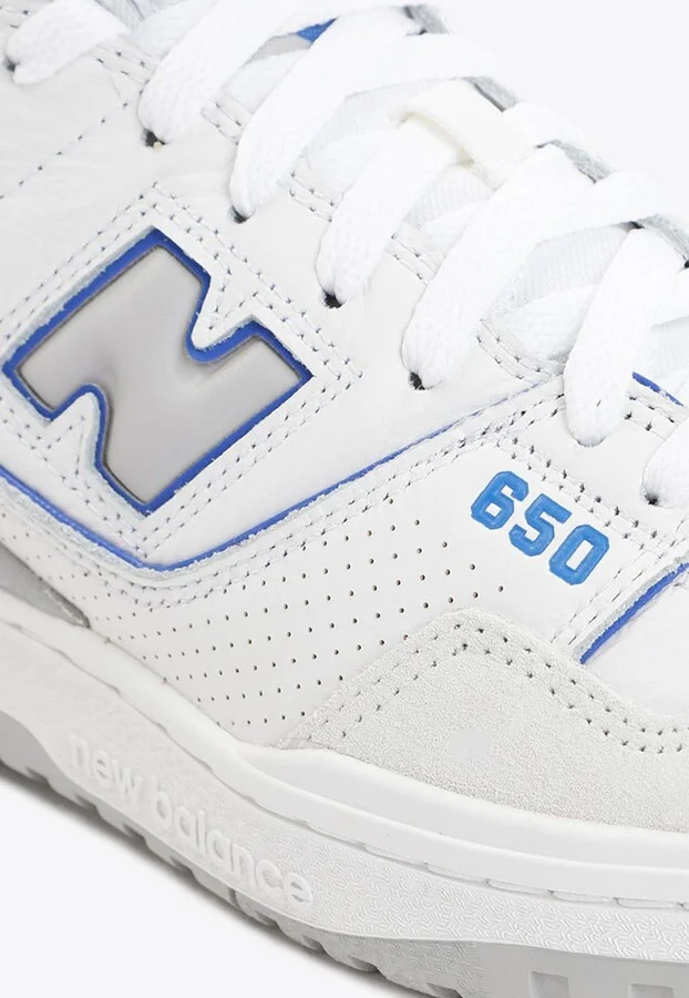 650 High-Top Sneakers in White with Marine Blue and Angora - Image 3