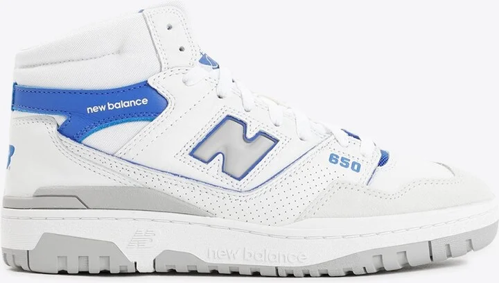 650 High-Top Sneakers in White with Marine Blue and Angora