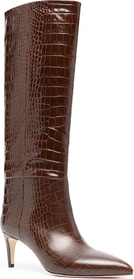 65mm Crocodile-Effect Leather Boots - Image 2