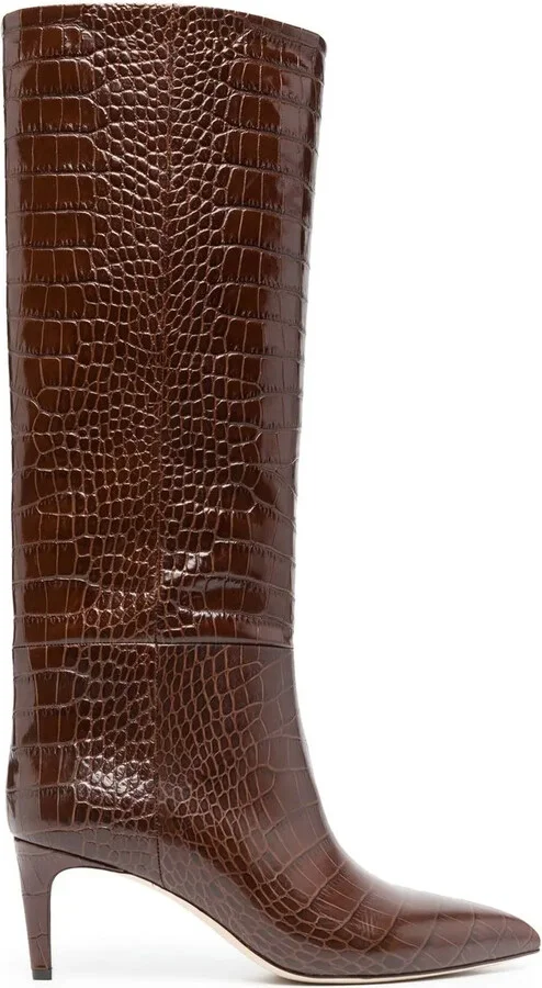 65mm Crocodile-Effect Leather Boots