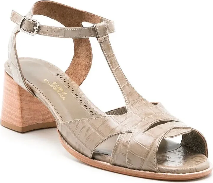65mm Crocodile-Effect Leather Sandals - Image 2
