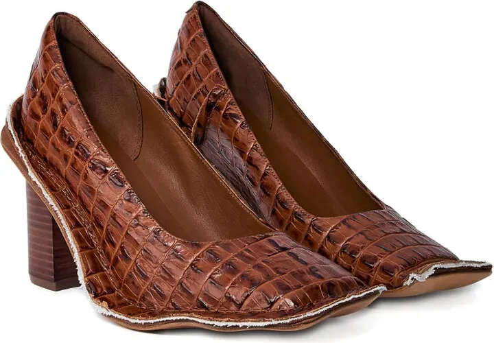 65mm Crocodile-Embossed Block-Heel Pumps - Image 2