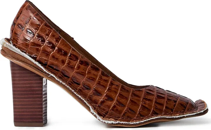 65mm Crocodile-Embossed Block-Heel Pumps