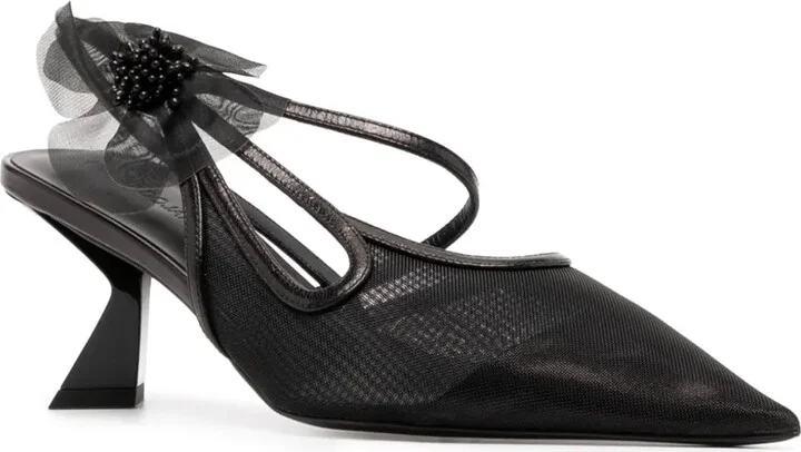 65mm Faux-Flower Leather Pumps - Image 2