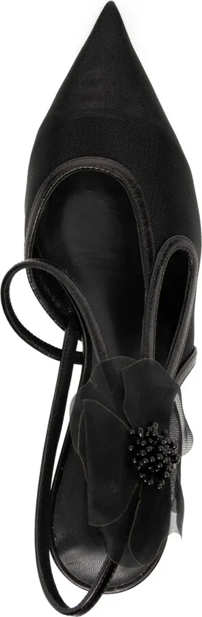 65mm Faux-Flower Leather Pumps - Image 4