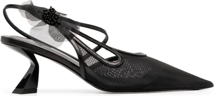 65mm Faux-Flower Leather Pumps