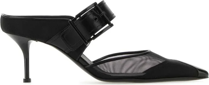 65mm Punk buckled mesh mules
