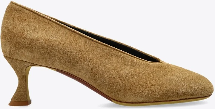 70 Sculpted-Heel Suede Pumps