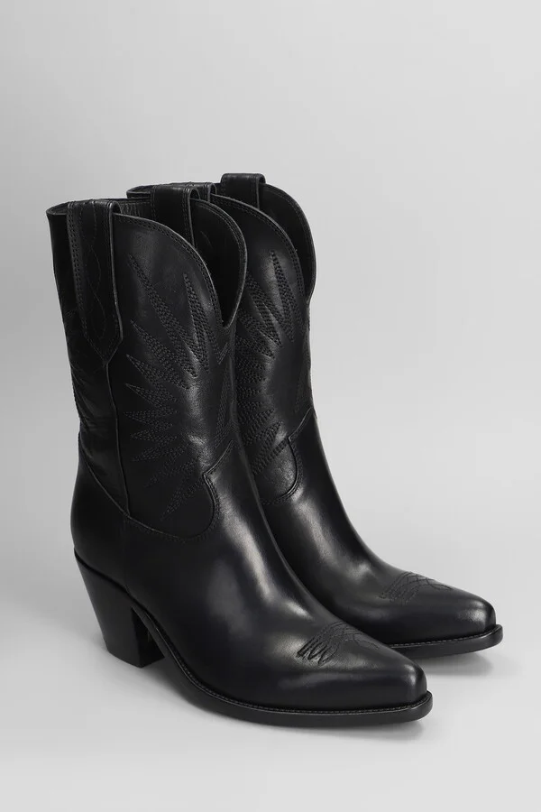 70 Wish Star Texan Ankle Boots In Black Leather - Image 2