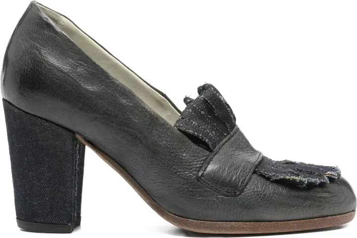 70mm Denim-Detail Block-Heel Loafers