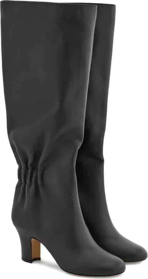 70mm Ruched Leather Boots - Image 2
