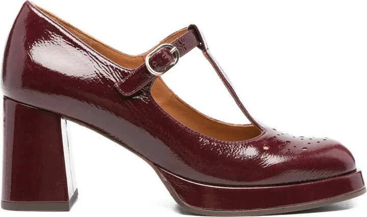 70mm T-bar block-heel pumps