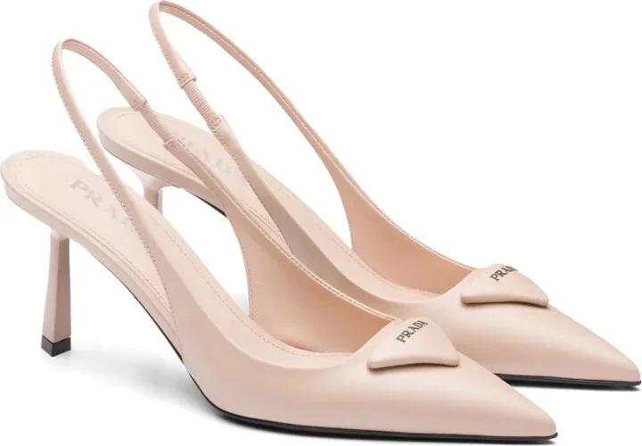 75mm Brushed Leather Slingback Pumps - Image 2