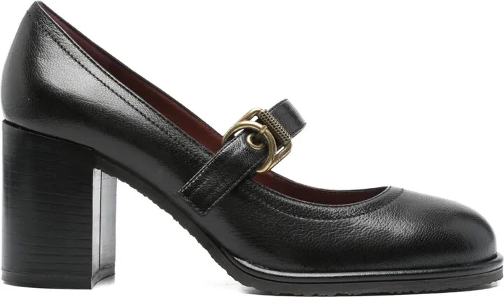 75mm Buckle-Strap Block-Heel Pumps