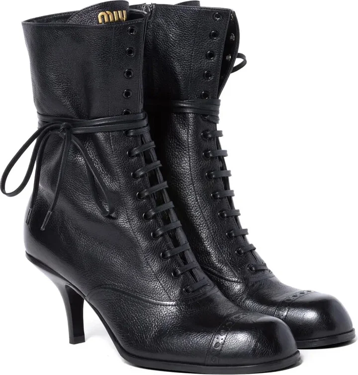 75mm Laced-Up Leather Stiletto Boots - Image 2