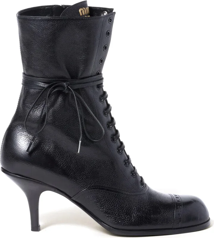 75mm Laced-Up Leather Stiletto Boots