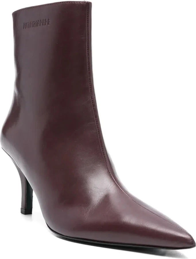 75mm Leather Pointed-Toe Heeled Boots - Image 2
