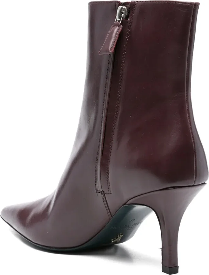 75mm Leather Pointed-Toe Heeled Boots - Image 3