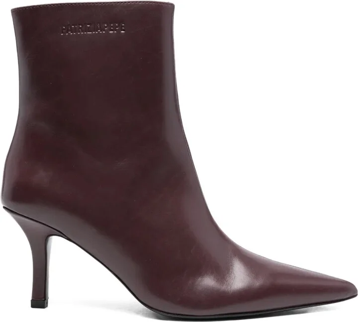 75mm Leather Pointed-Toe Heeled Boots