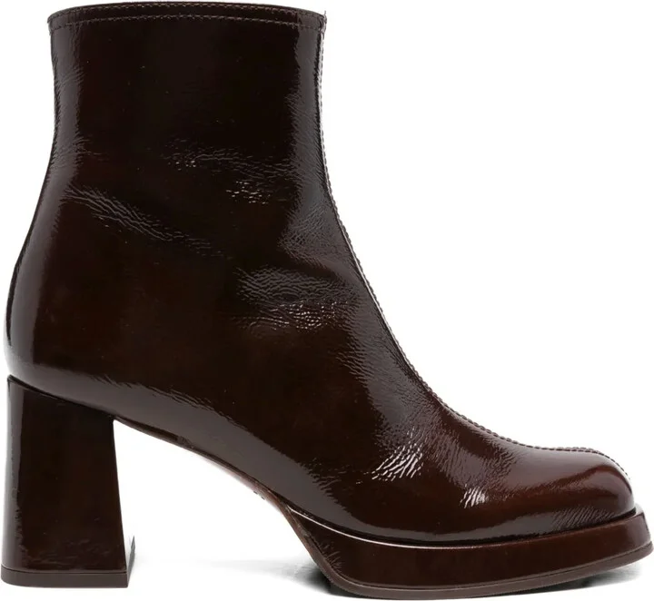 75mm Patent Leather Block-Heel Boots