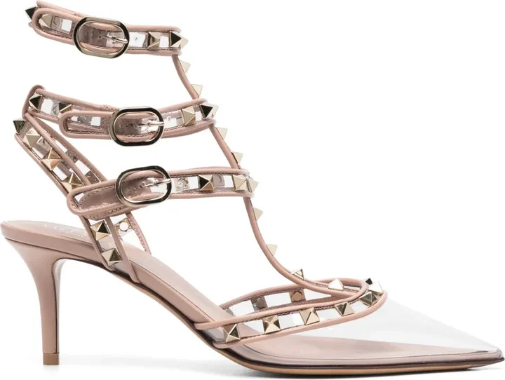 75mm Rockstud transparent-toe pumps