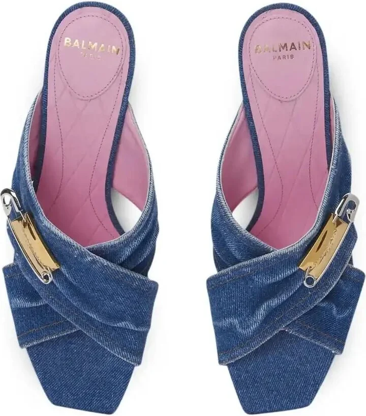 75mm Safety-Pin Denim Mules - Image 3
