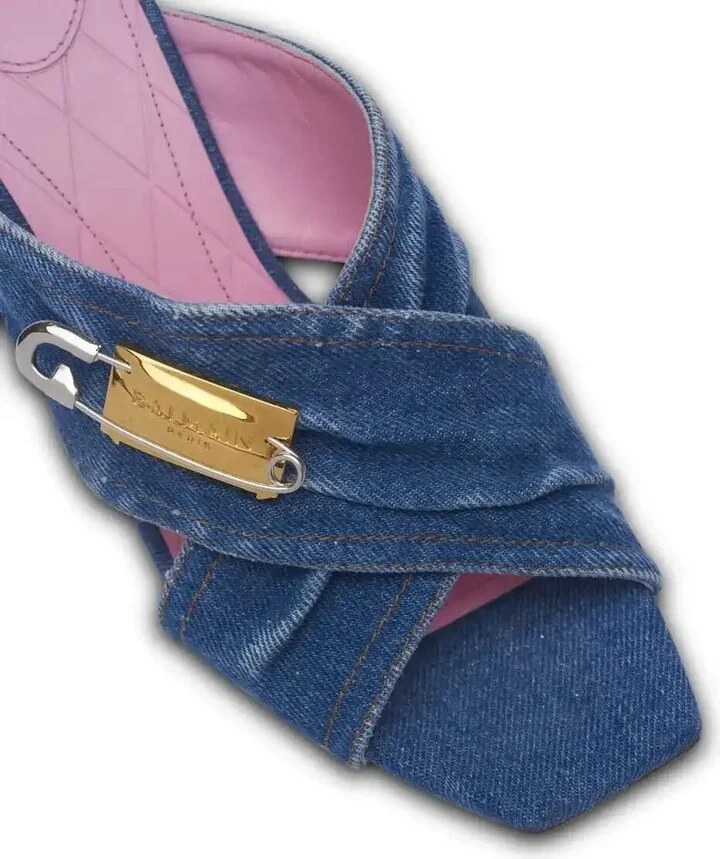 75mm Safety-Pin Denim Mules - Image 5