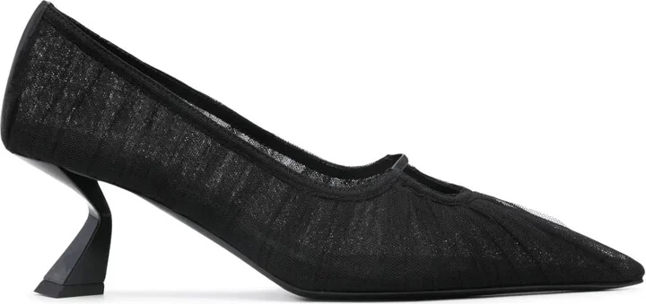 75mm Sculpted-Heel Tulle Pumps