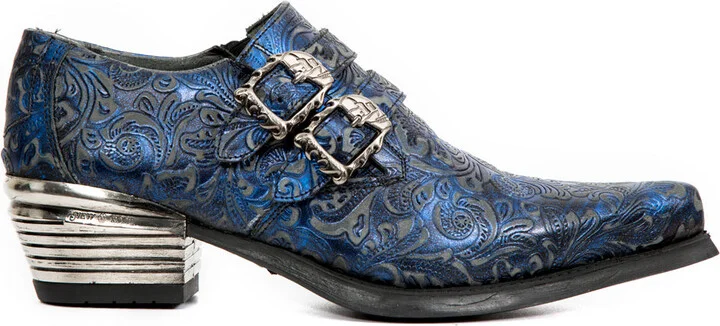 7960-s7 Embossed Leather Steel Buckle Shoes