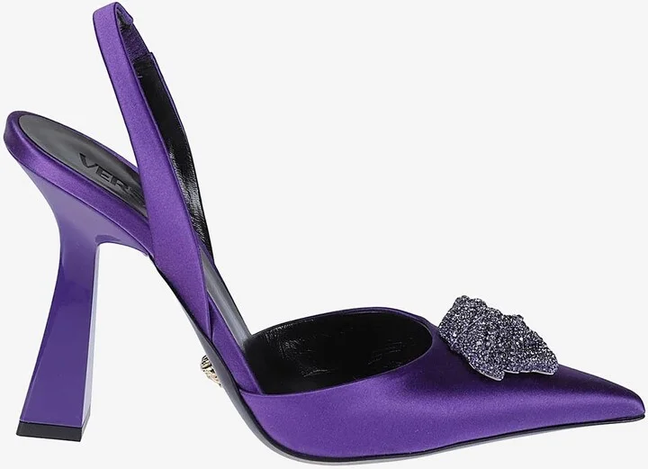 80 Crystal Embellished Medusa Slingback Pumps in Satin