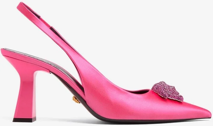 80 Crystal Embellished Medusa Slingback Pumps in Satin