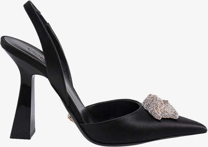 80 Crystal Embellished Medusa Slingback Pumps in Satin