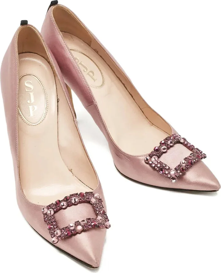 80mm Crystal-Buckle Satin Pumps - Image 2