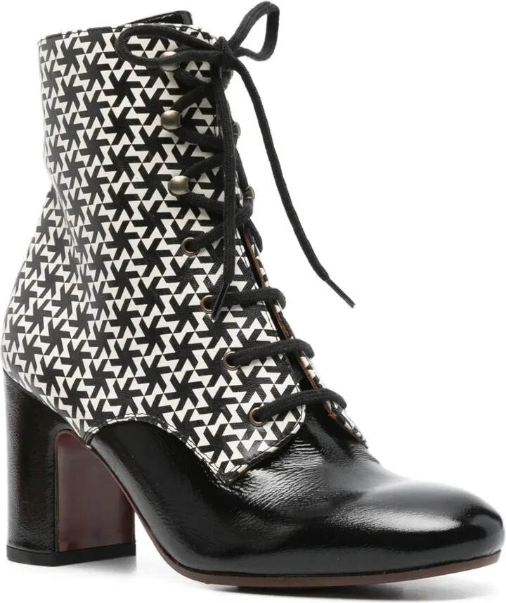 80mm Geometric-Pattern Lace-Up Boots - Image 2