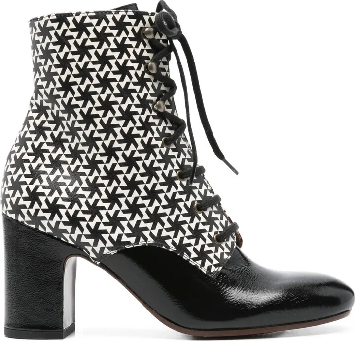 80mm Geometric-Pattern Lace-Up Boots