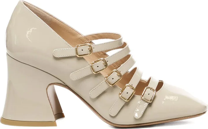 80mm Janis buckle-fastening flared-heel pumps