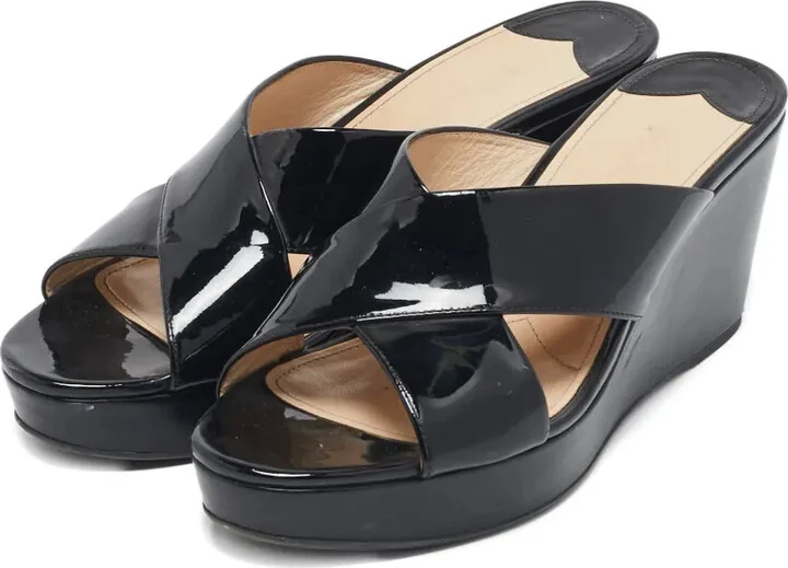 80mm Leather Cross-Strap Wedge Sandals - Image 2