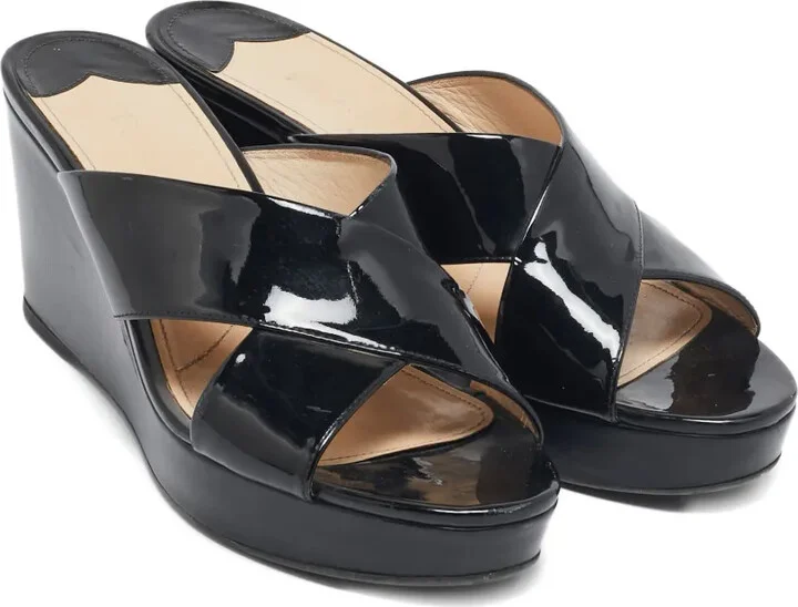 80mm Leather Cross-Strap Wedge Sandals - Image 3