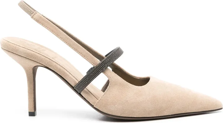 80mm Monili-chain suede pumps