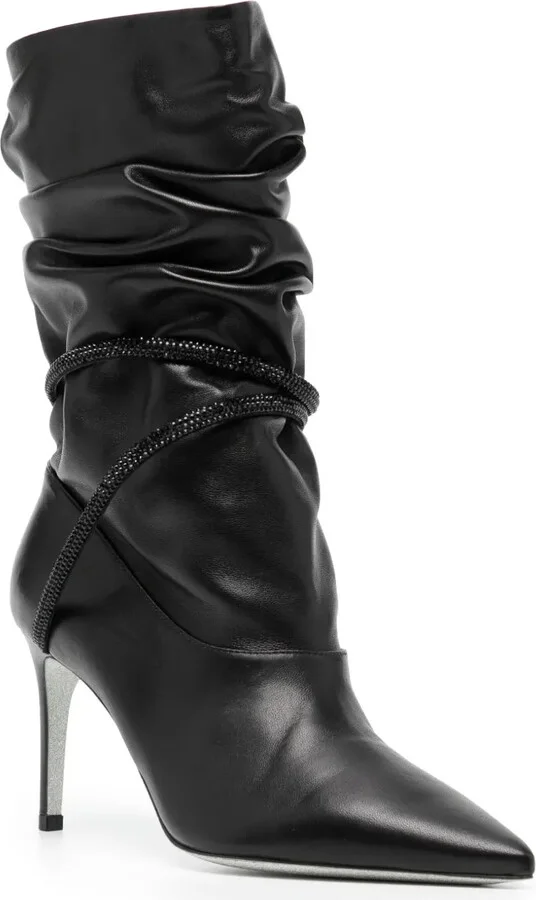 80mm Ruched Leather Boots - Image 2