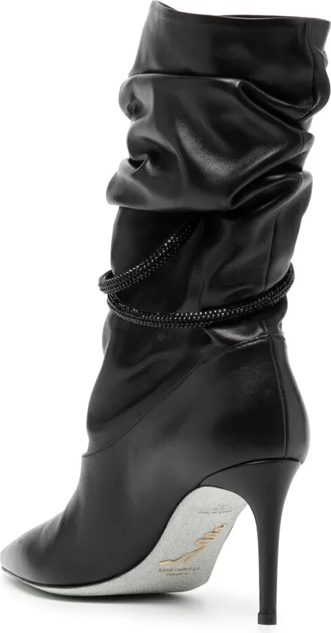80mm Ruched Leather Boots - Image 3