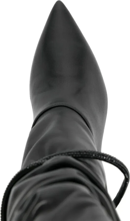 80mm Ruched Leather Boots - Image 4