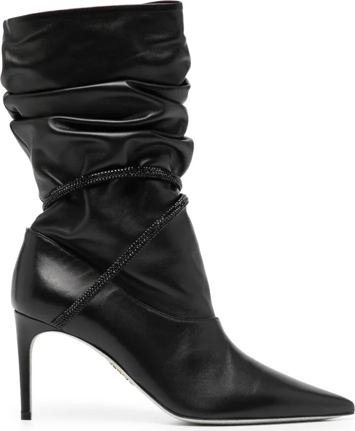 80mm Ruched Leather Boots