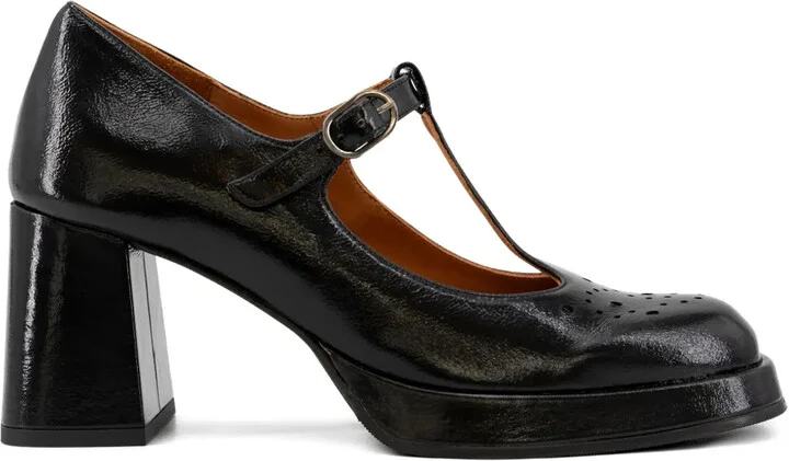 80mm T-bar block-heel pumps