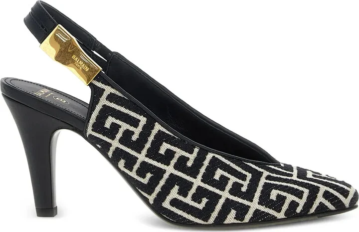 80mm Tara monogram-jacquard slingback pumps