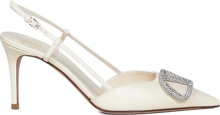 80mm V-logo signature crystal-embellished slingback pumps