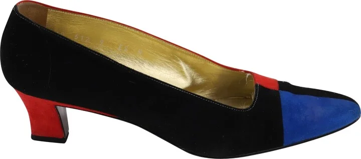 80s Color Block Court Heels in Multicolor Suede