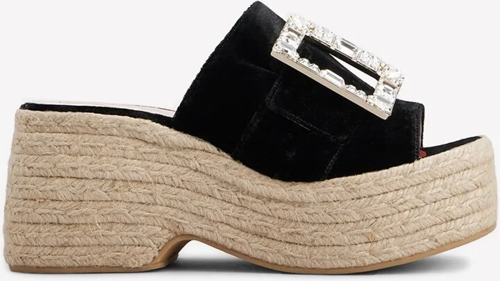 85 Crystal Buckle Espadrilles Mules in Velvet