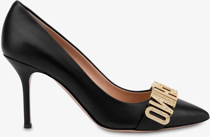 85 Crystal Embellished Logo Pumps in Calf Leather